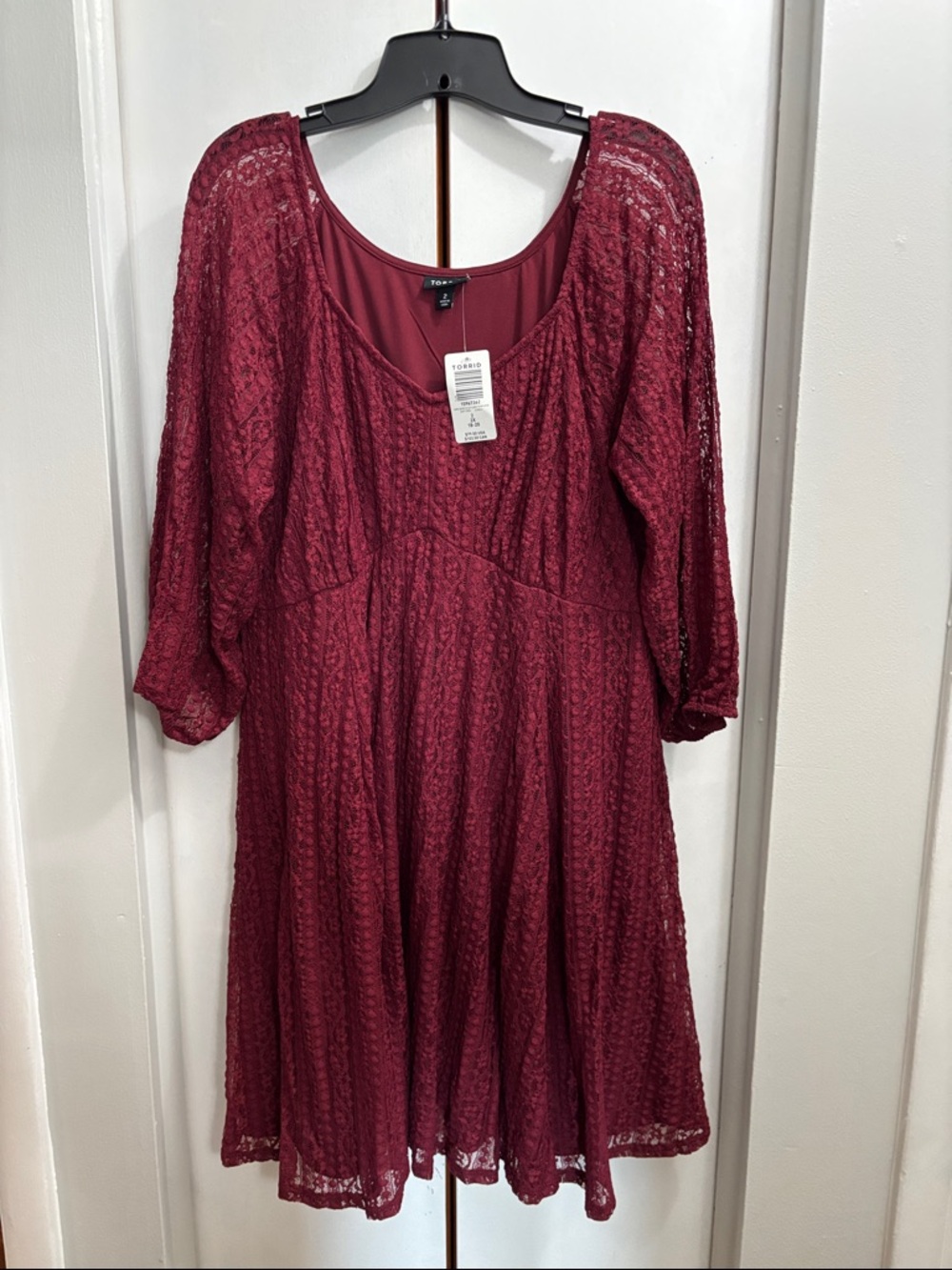 torrid Wine Lace Long-Sleeve Fit & Flare Dress